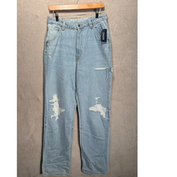 Buffalo Super High Rise Loose‎ Straight Light Wash Denim Jean Womens Size 32 - Picture 1 of 8